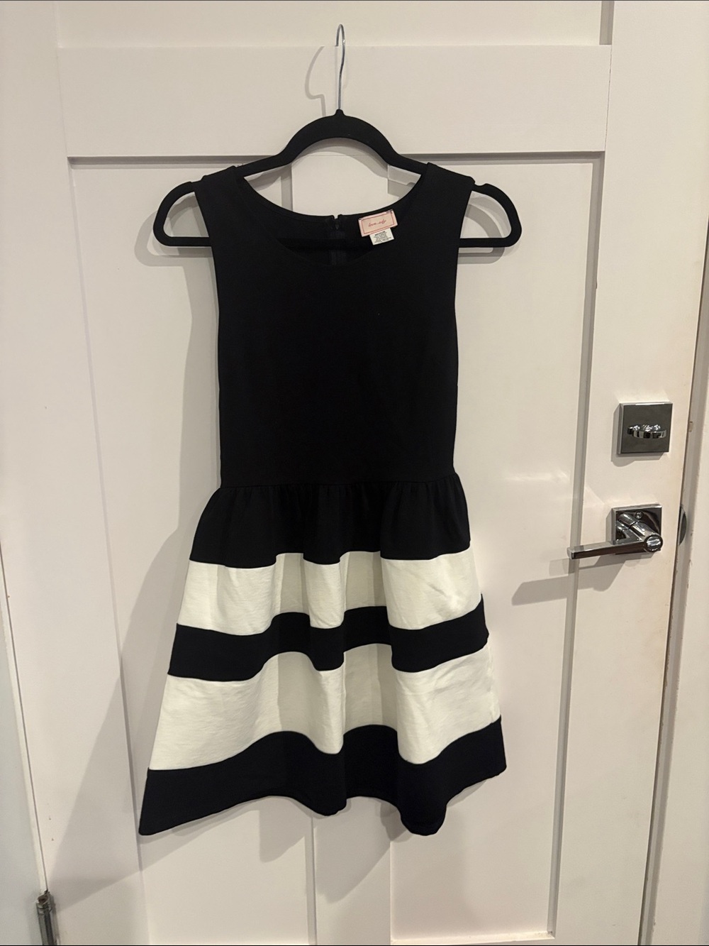 love...ady Black & White Striped Fit and Flare Dress
